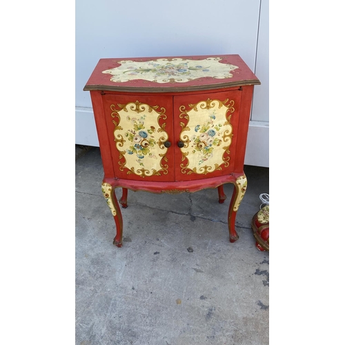 196 - Vintage 1950's Bedroom Furniture Painted in Red with Venetian Style Decorations To Include Free Stan... 