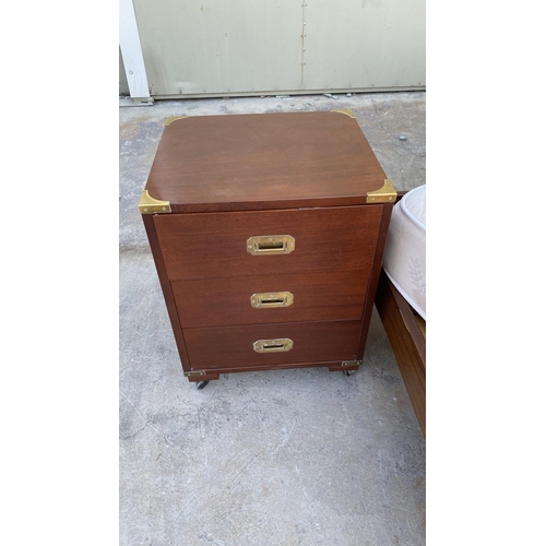 197 - Vintage Mid-Century Single Bed with Mattress and Bedside Table with Brass Corners (100 x 200cm)