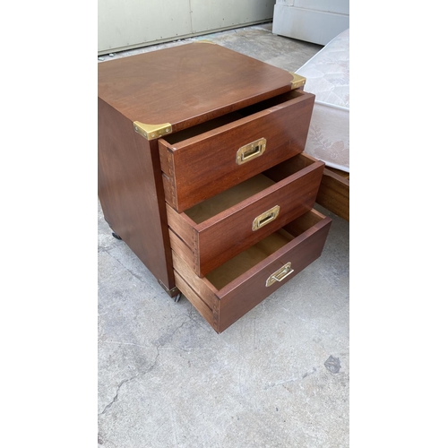 198 - Vintage Mid-Century Single Bed with Mattress and Bedside Table with Brass Corners (100 x 200cm)