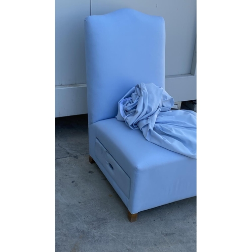 199 - Vintage Bedroom Chair with Baby Blue Color Protective Cover and Drawer Underneath