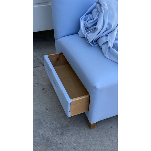 199 - Vintage Bedroom Chair with Baby Blue Color Protective Cover and Drawer Underneath