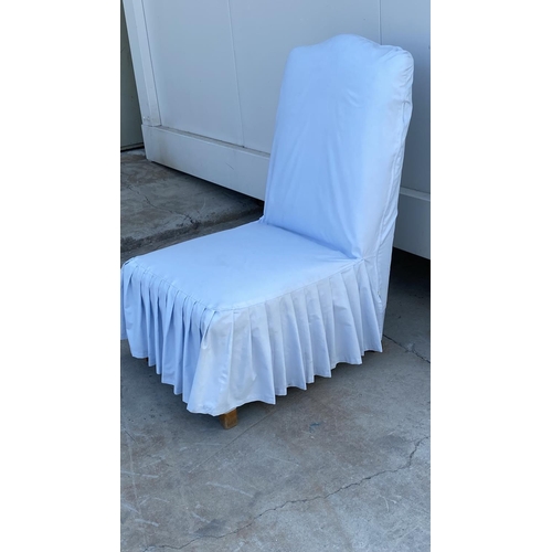 199 - Vintage Bedroom Chair with Baby Blue Color Protective Cover and Drawer Underneath