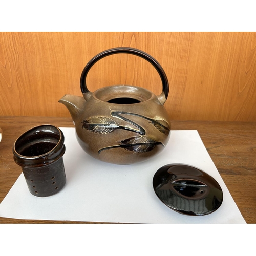 257 - Vintage Handmade Ceramic Tea Pot with 3 Assorted Decorative Cups