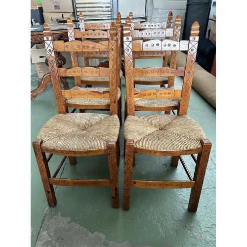 40 - Set of 6 Vintage Wooden Woven Traditional Chairs with Carvings