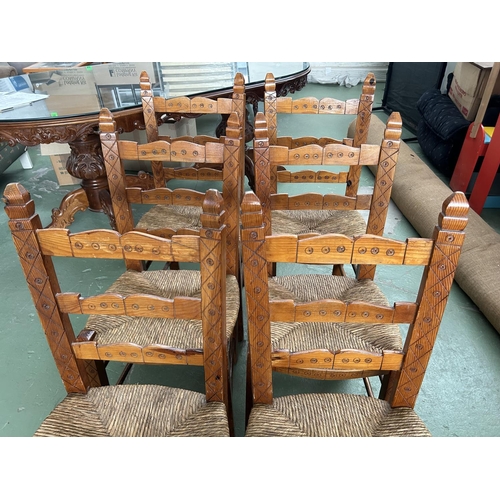 40 - Set of 6 Vintage Wooden Woven Traditional Chairs with Carvings