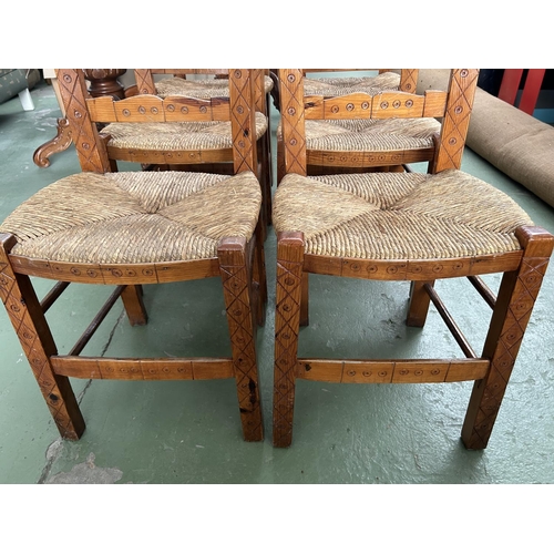 40 - Set of 6 Vintage Wooden Woven Traditional Chairs with Carvings