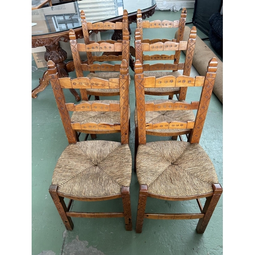 40 - Set of 6 Vintage Wooden Woven Traditional Chairs with Carvings