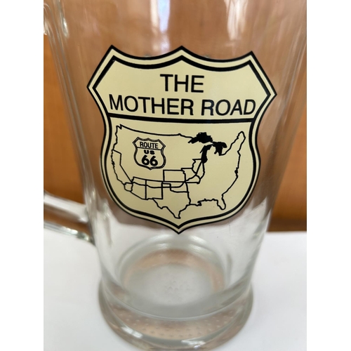 66 - Vintage Heavy Glass US Route 66 The Mother Road Qt Pitcher Made in USA