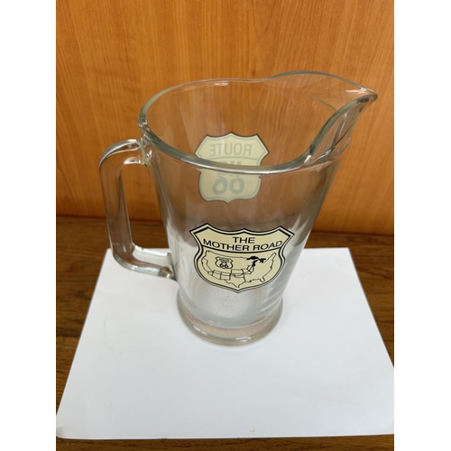 66 - Vintage Heavy Glass US Route 66 The Mother Road Qt Pitcher Made in USA