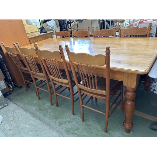 155 - South African Yellow Wood Hand Made Dining Table with Eight Handmade Lightweight Wicker Chairs (217 ... 