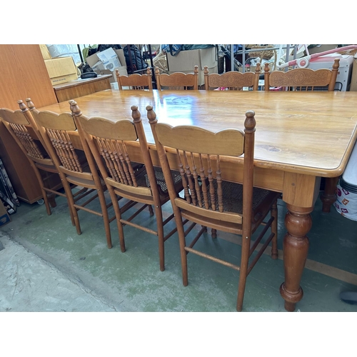 155 - South African Yellow Wood Hand Made Dining Table with Eight Handmade Lightweight Wicker Chairs (217 ... 