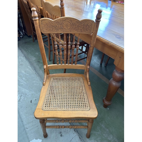 155 - South African Yellow Wood Hand Made Dining Table with Eight Handmade Lightweight Wicker Chairs (217 ... 