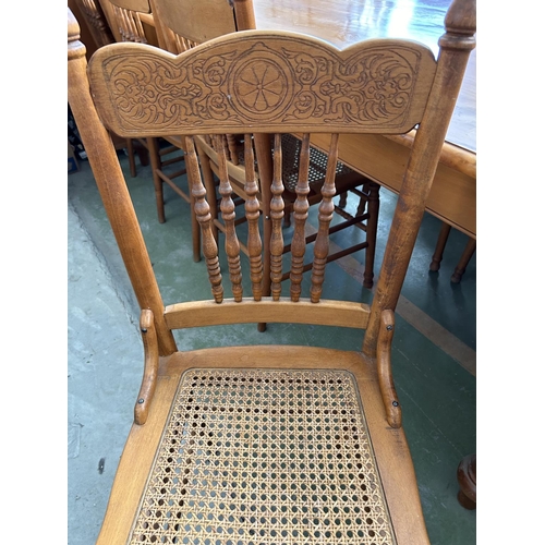 155 - South African Yellow Wood Hand Made Dining Table with Eight Handmade Lightweight Wicker Chairs (217 ... 