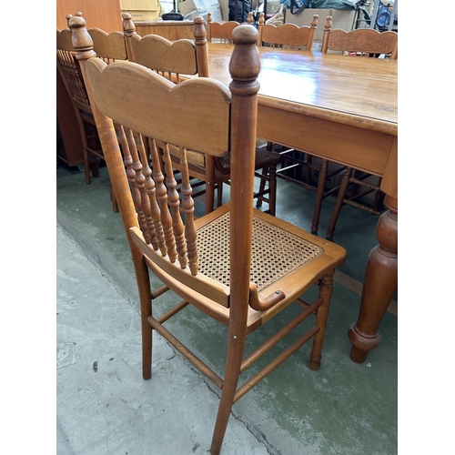 155 - South African Yellow Wood Hand Made Dining Table with Eight Handmade Lightweight Wicker Chairs (217 ... 