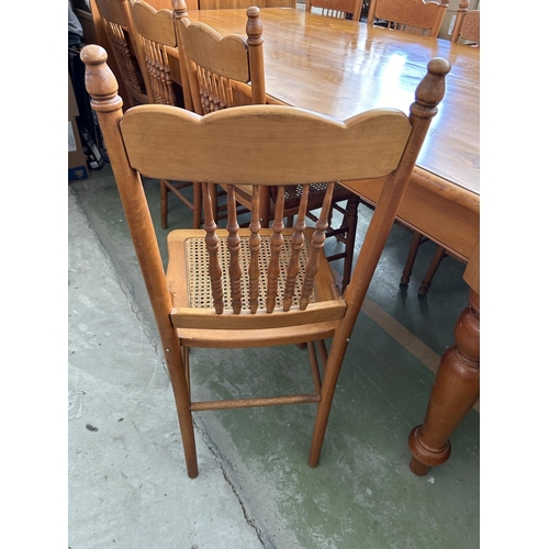 155 - South African Yellow Wood Hand Made Dining Table with Eight Handmade Lightweight Wicker Chairs (217 ... 