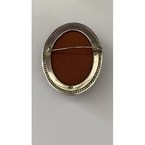 80 - Vintage Silver Brooch with Large Sparkling Cabochon Goldstone (5 x 4cm)