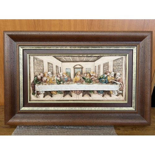 100 - 'Bertagna' Vintage Solid Oak 3D Religious Last Supper Wall Plaque Artwork (66 x 42cm)