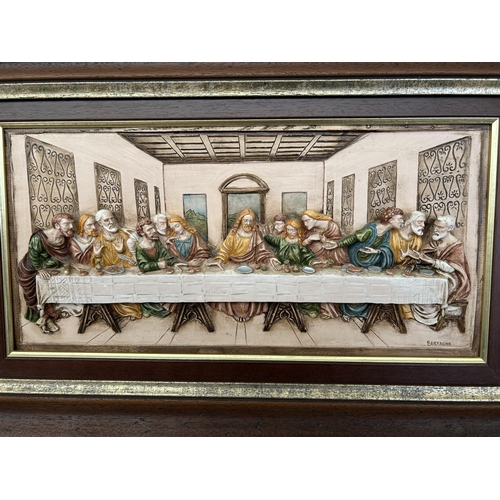 100 - 'Bertagna' Vintage Solid Oak 3D Religious Last Supper Wall Plaque Artwork (66 x 42cm)