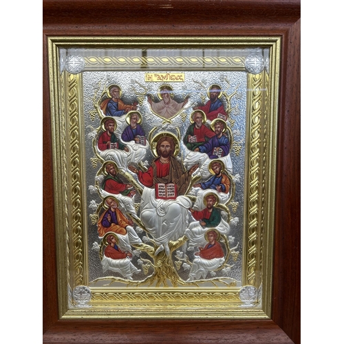 101 - Jesus Christ Tree of Life Silver Color Icon in Glass Frame (49 x 60cm)