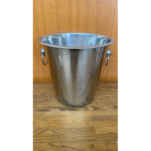 104 - x2 Clear Glass Cone Shaped Bowls Together with Stainless Steel Wine Bucket/Chiller