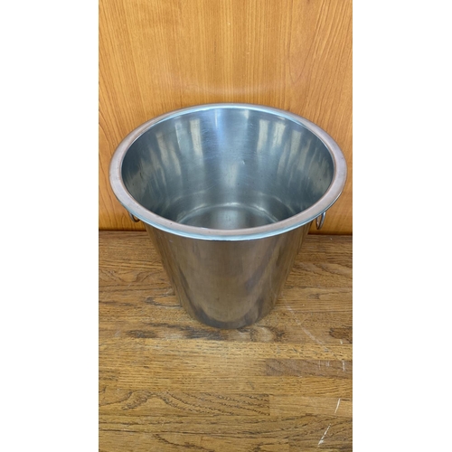 104 - x2 Clear Glass Cone Shaped Bowls Together with Stainless Steel Wine Bucket/Chiller