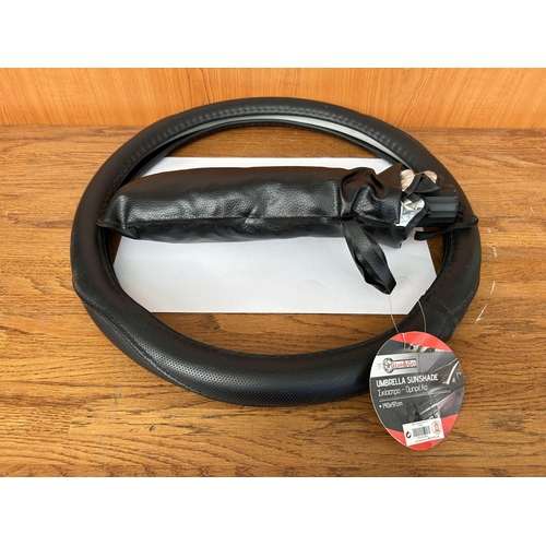 146 - Gear & Go Folding Car Shade Together with Steering wheel Cover (Unused)