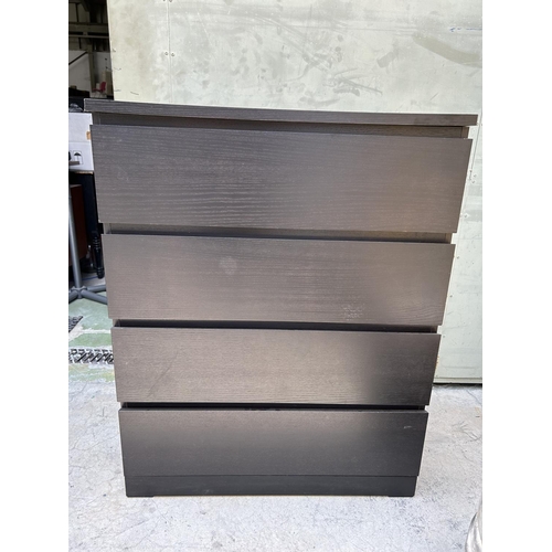 181 - Black Wooden Chest of 4 Drawers (80 W. x 48 D. x 100cm H.)