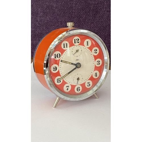 47 - Vintage 1970's Prim Red Alarm Desk Clock (Untested)