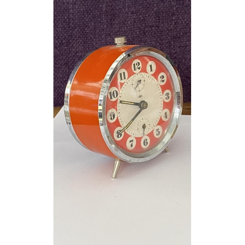 47 - Vintage 1970's Prim Red Alarm Desk Clock (Untested)