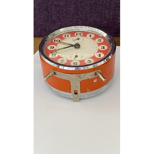 47 - Vintage 1970's Prim Red Alarm Desk Clock (Untested)