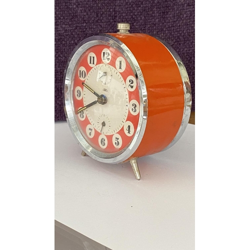 47 - Vintage 1970's Prim Red Alarm Desk Clock (Untested)