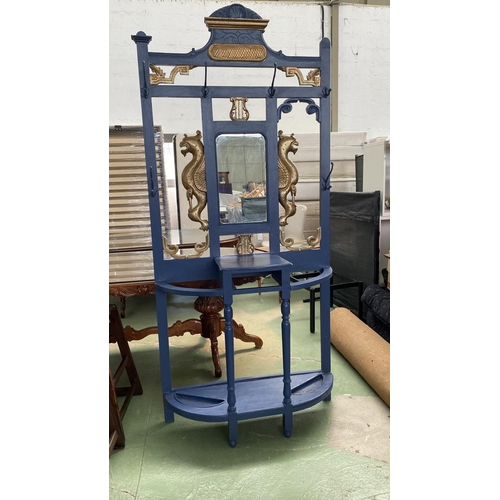 74 - Very Unusual Mid Century Tall Console with Mirror Entrance Coat Hanger/Umbrella Stand Painted in Blu... 