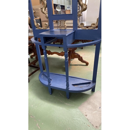 74 - Very Unusual Mid Century Tall Console with Mirror Entrance Coat Hanger/Umbrella Stand Painted in Blu... 