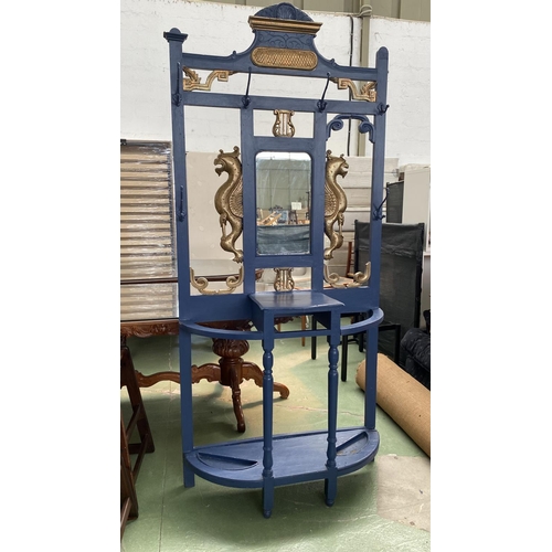 74 - Very Unusual Mid Century Tall Console with Mirror Entrance Coat Hanger/Umbrella Stand Painted in Blu... 