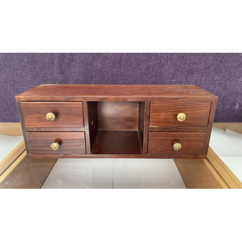 98 - Antique 19th Century Mahogany Compact Dressing Table Organizer with Brass Handles (43 W. x 15 D. x 1... 