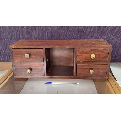 98 - Antique 19th Century Mahogany Compact Dressing Table Organizer with Brass Handles (43 W. x 15 D. x 1... 