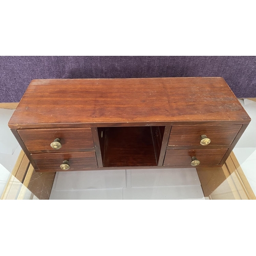 98 - Antique 19th Century Mahogany Compact Dressing Table Organizer with Brass Handles (43 W. x 15 D. x 1... 