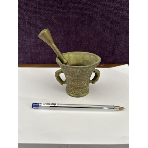 22 - Antique Solid Brass Small Mortar and Pestle