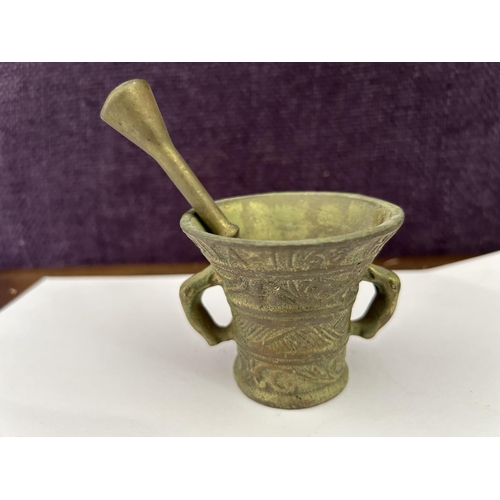 22 - Antique Solid Brass Small Mortar and Pestle