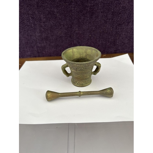 22 - Antique Solid Brass Small Mortar and Pestle