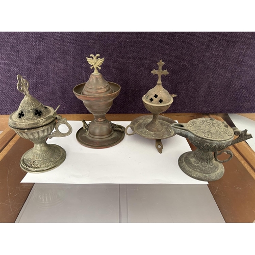 24 - Collection of 4 Antique Incense Burners