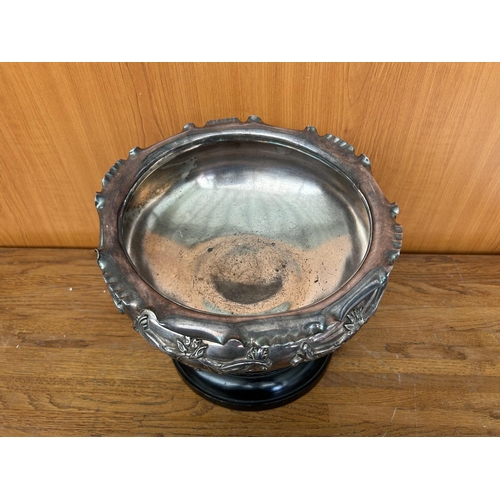 241 - Walker & Halls Sheffield England Large Silver Plated Bowl on  Wooden Base