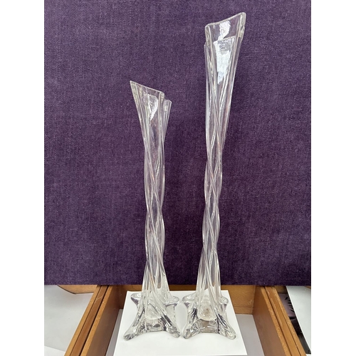 11 - x2 Kosta Boda Tall Twisted Art Clear Crystal Vases (70/58cm H.)