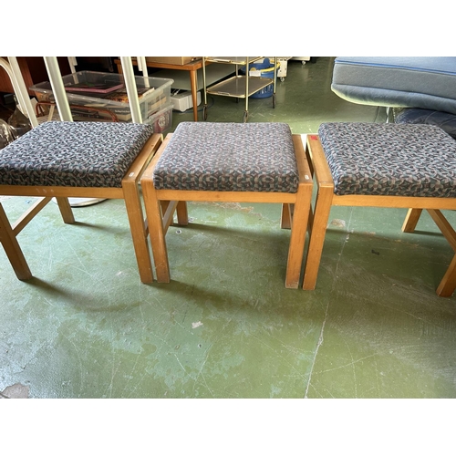 229 - x3 Vintage Upholstered Wooden Stools