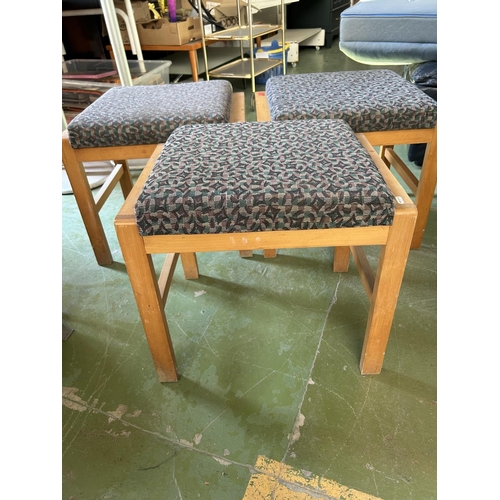 229 - x3 Vintage Upholstered Wooden Stools