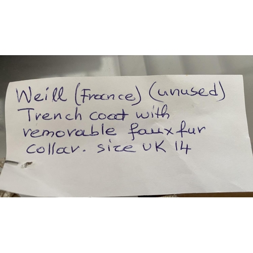 574 - Weill France Trench Coat with Removable Faux fur Collar Size UK 14