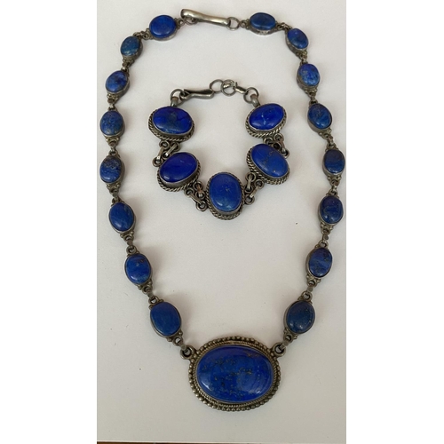 127 - Set of Vintage Solid Silver 925 Lapis Lazuli Necklace and Bracelet