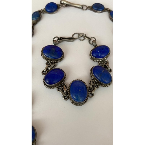 127 - Set of Vintage Solid Silver 925 Lapis Lazuli Necklace and Bracelet