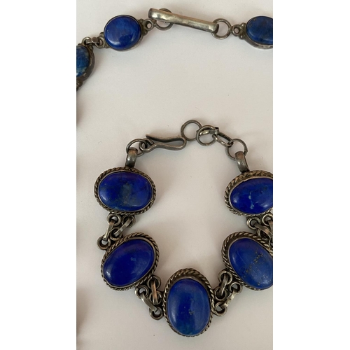 127 - Set of Vintage Solid Silver 925 Lapis Lazuli Necklace and Bracelet