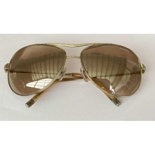 13 - Pair of Miu Miu Natural Tone Tinted Gold Frame Aviator Sunglasses